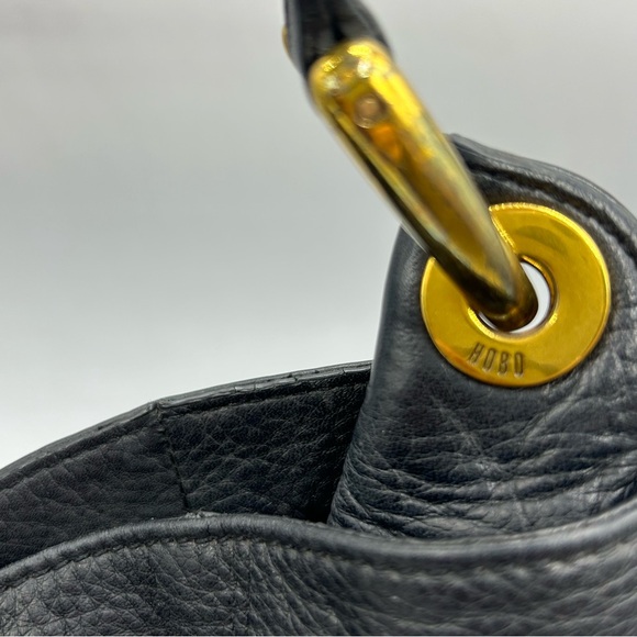 Hobo International Black Pebble Purse Satchel Gold Top Handle Shoulder Bag - Picture 5 of 13
